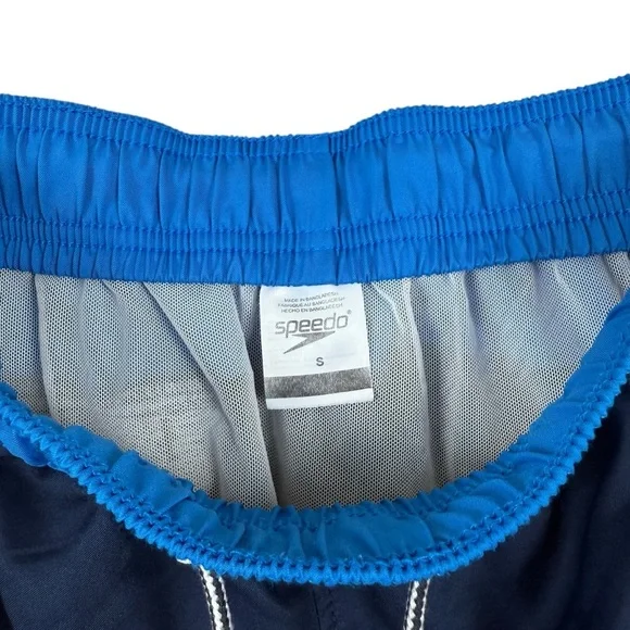 Speedo Mens Swim Trunks Dark Blue Bright Blue Color Block Drawstring Size Small - Picture 7 of 9
